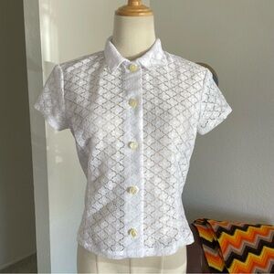Vintage 1990s Esprit Coastal Boho Eyelet Short Sleeve Button Down